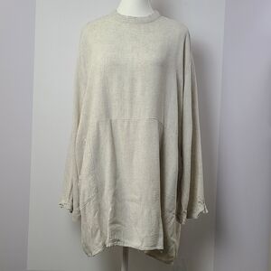 Fares vanilla linen blend lagenlook long sleeve tunic blouse, sz L (PTP 26.5")
